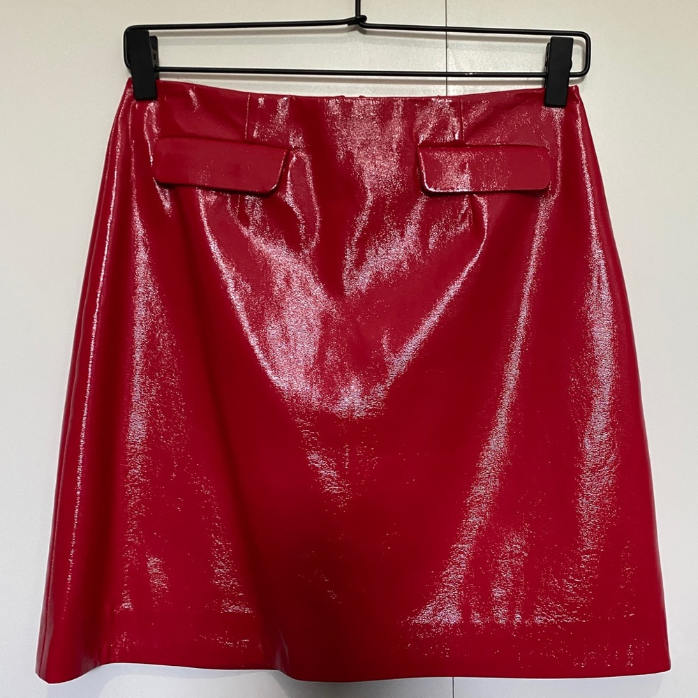 Alexa Chung red patent leather mini skirt